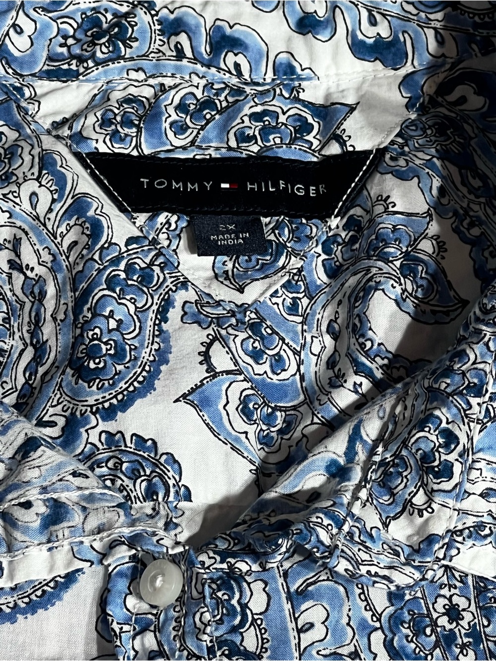 Tommy Hilfiger White Shirt with Blue Paisley Print
